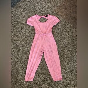 Girl’s Jumpsuit Pink Gold Polka Dot Bow Accent 6x B2G2 FREE